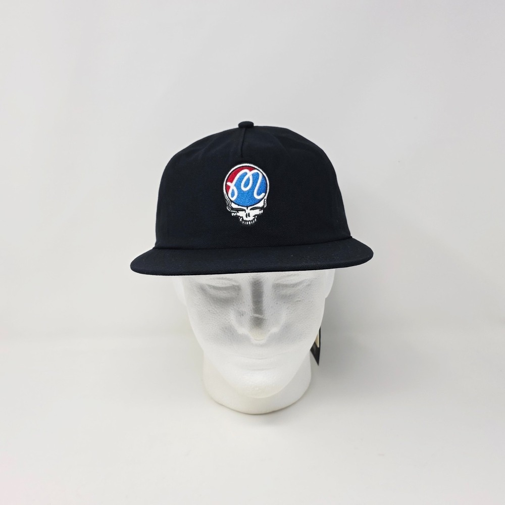 Malbon Golf x The Grateful Dead Stealie Logo Snapback Hat Cap Rainy Day Black